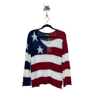 Wooden Ships Paola Buendia Pullover Sweater Size S/M Red White Blue US Flag NEW